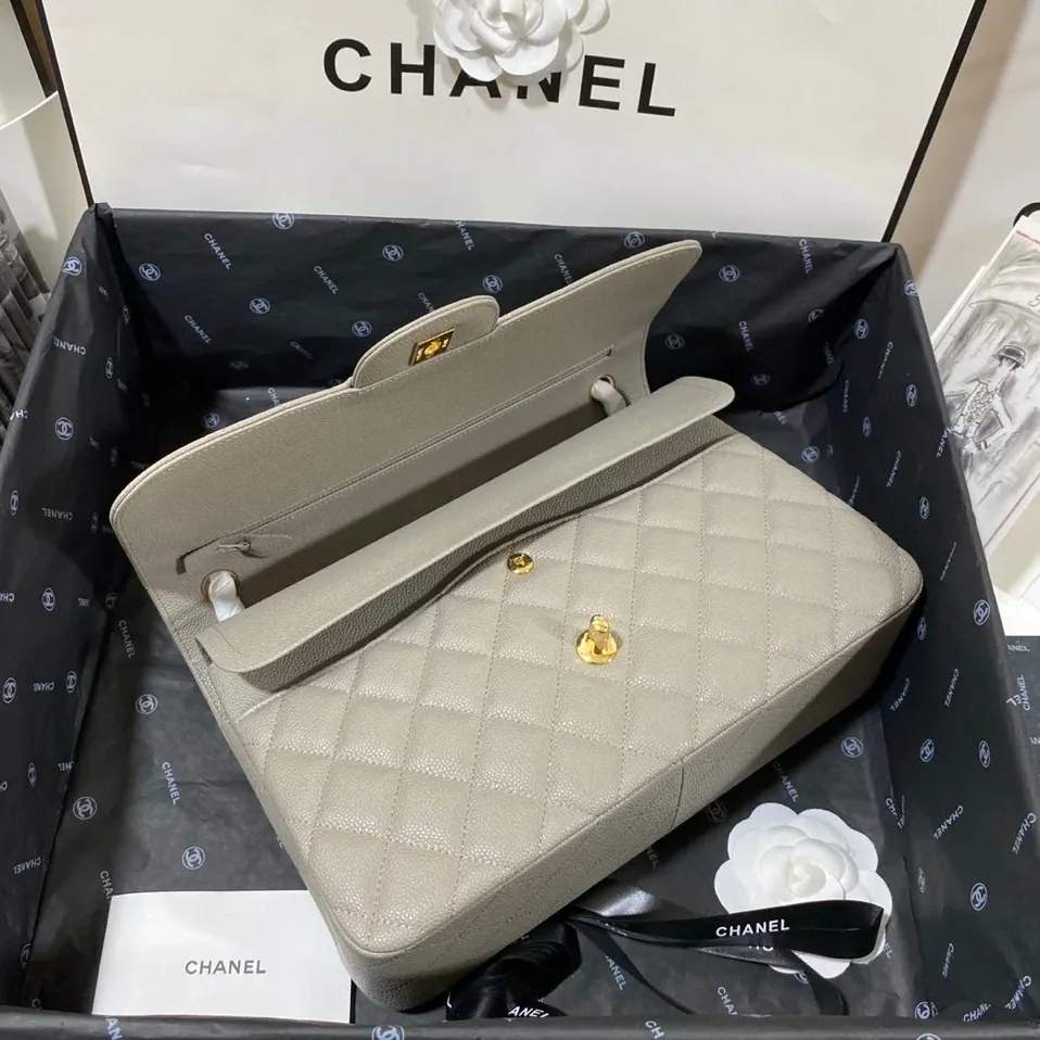 Chanel Classic Flap Bag Large Crossbody in Grey Gold Hardware