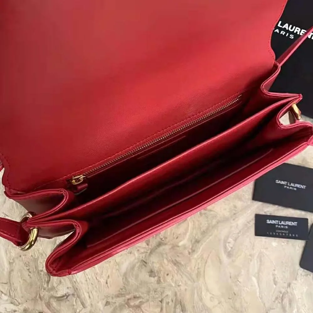 Saint Laurent YSL LE Maillon Satchel in Smooth Leather for Women in Red