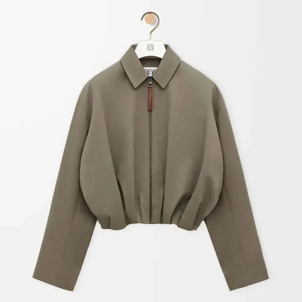 Loewe Draped Jacket in Cotton and Silk for Women in Khaki Brown Loewe Draped Jacket in Cotton and Silk for Women in Khaki Brown