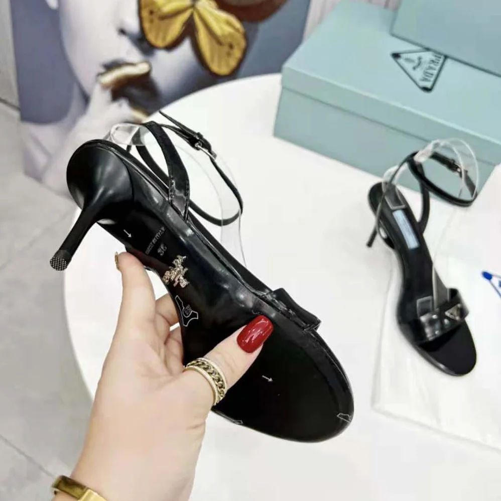 Prada Brushed Leather Sandals for Women in Black