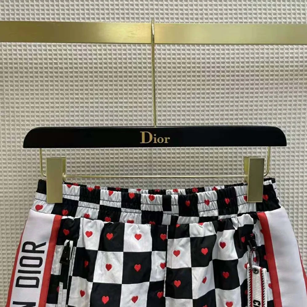 Dior Dioramour Shorts Black White and Red D-Chess Heart Technical Taffeta Jacquard for Women