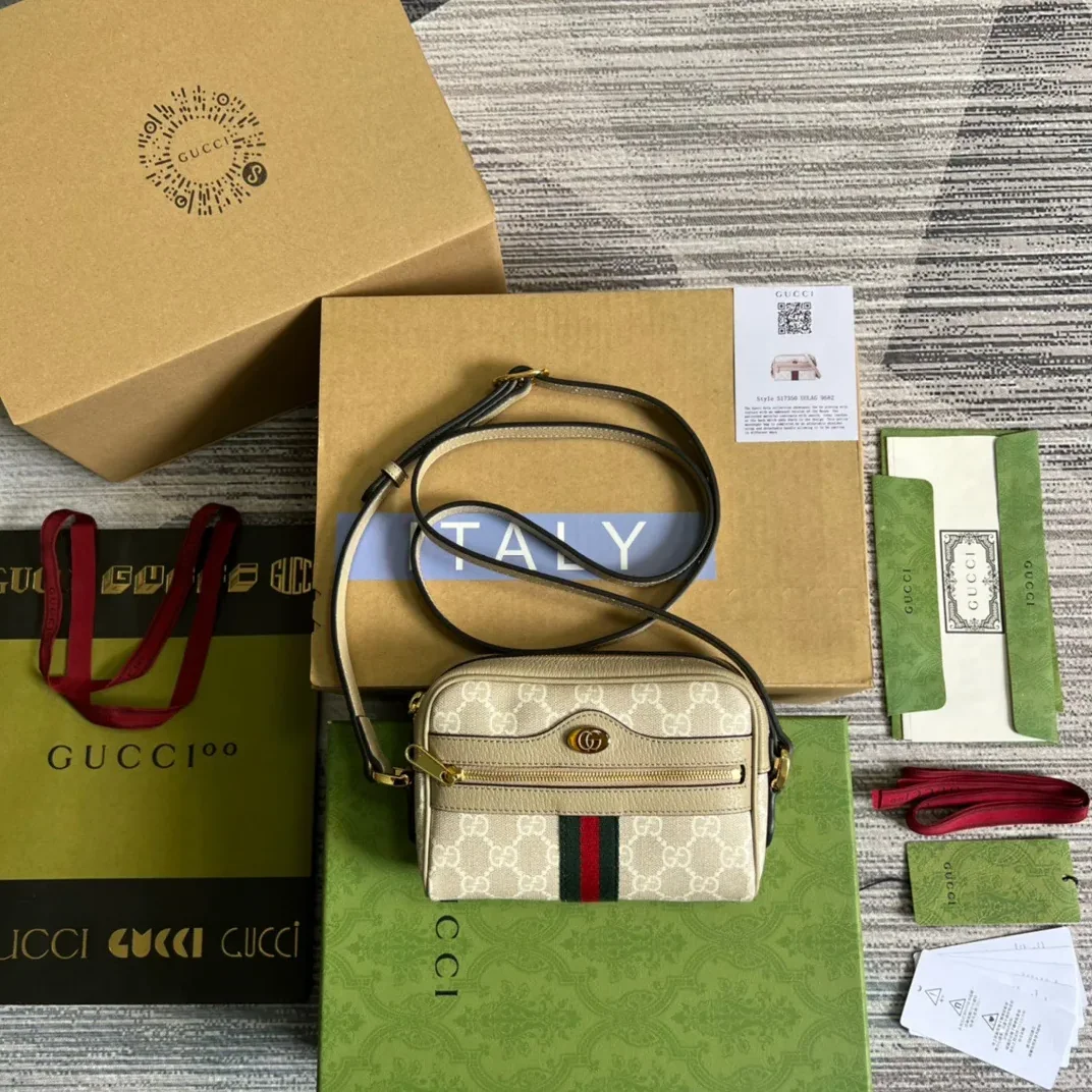 Gucci Ophidia Mini GG Bag Beige And Ebony GG Supreme Canvas, With Beige / Gucci Ophidia Mini GG Bag Beige And Ebony GG Supreme Canvas, With Beige /