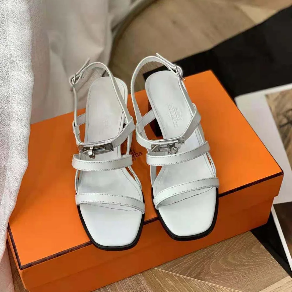 Hermes Eve 60 Sandal in Calfskin Leather for Women in White Hermes Eve 60 Sandal in Calfskin Leather for Women in White