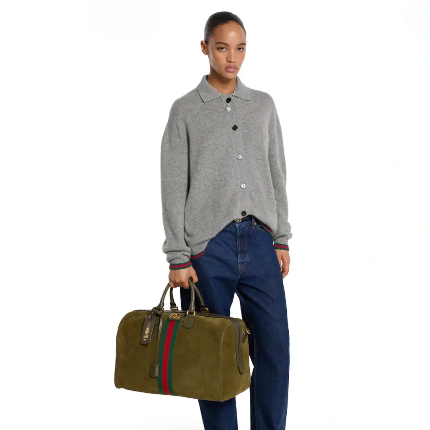 Gucci Savoy Medium Duffle Travel Bag in Dark Green Gold Hardware