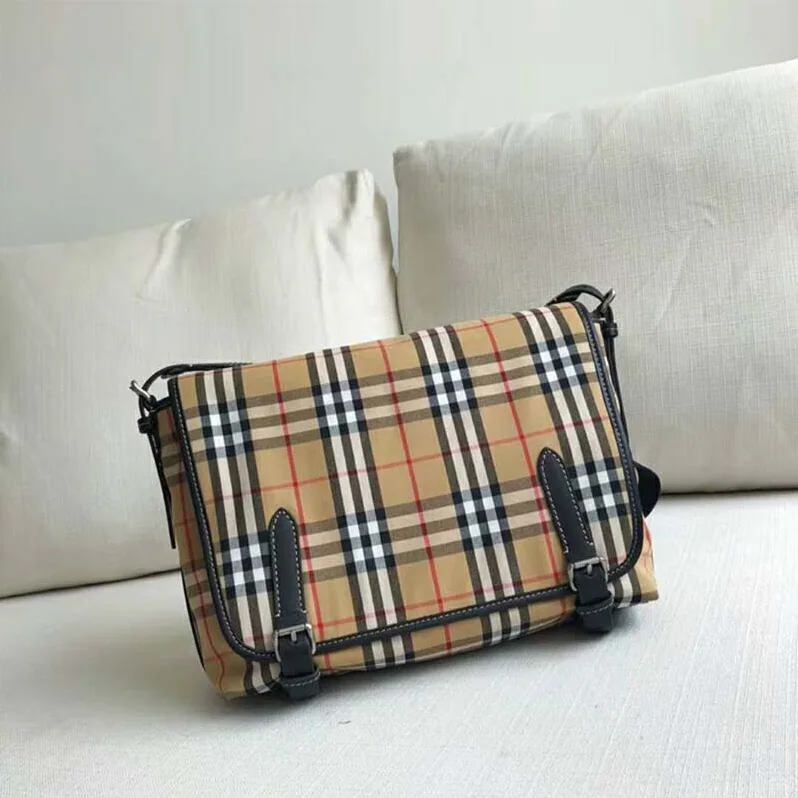 Burberry Large Leather Trim Vintage Check Messenger Bag for Men