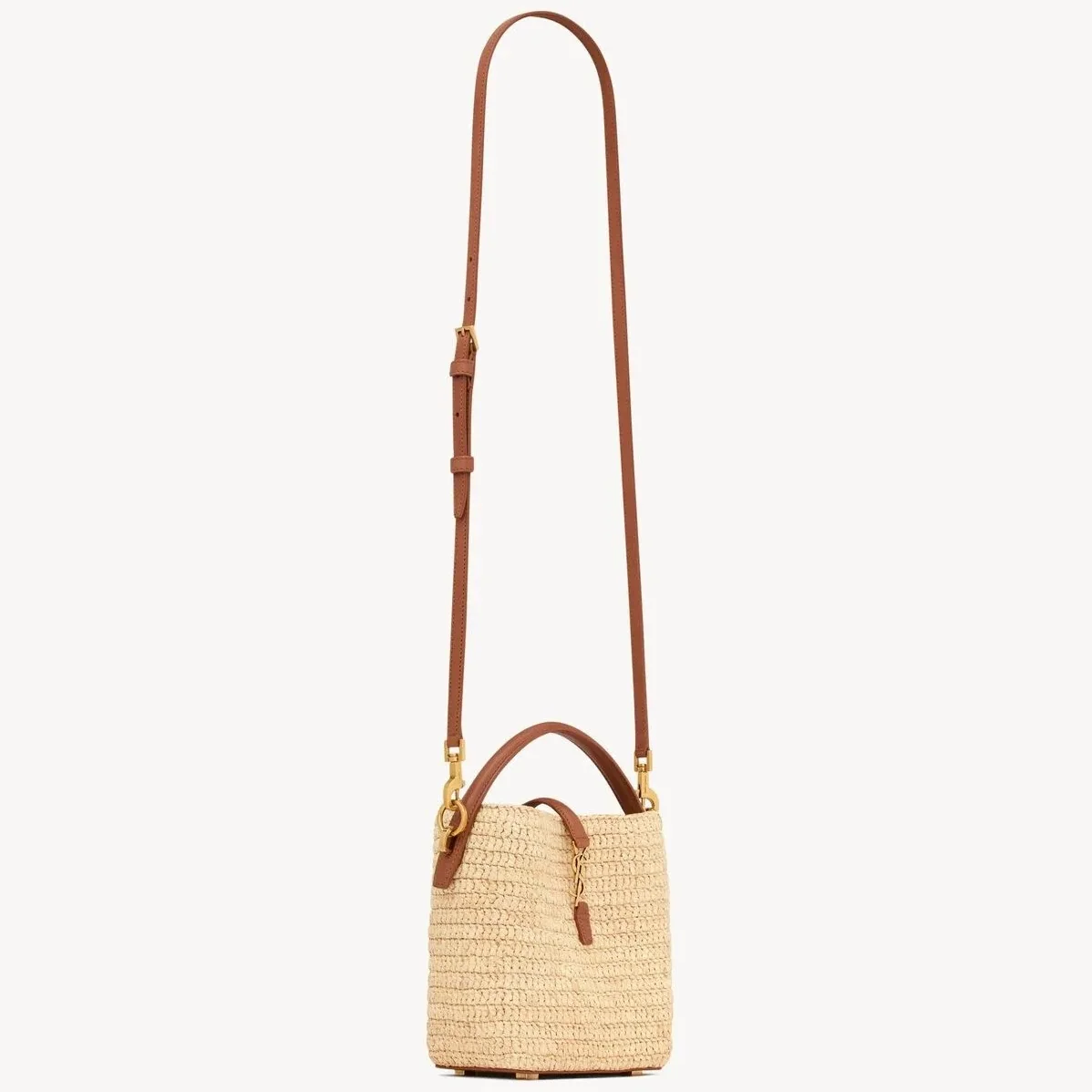 Saint Laurent LE 37 Mini Bucket Bag in Naturel Raffia Gold Hardware