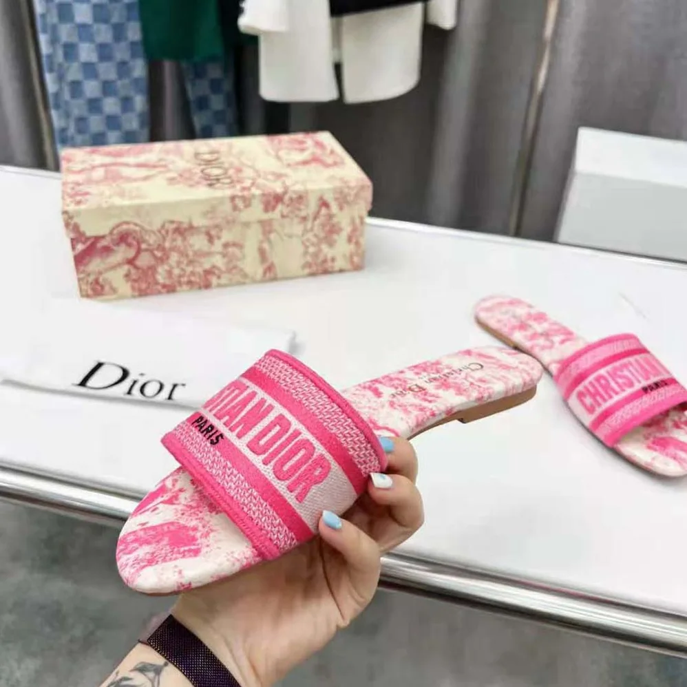 Dior Dway Slide Bright Pink Toile De Jouy Embroidered Cotton for Women Dior Dway Slide Bright Pink Toile De Jouy Embroidered Cotton for Women