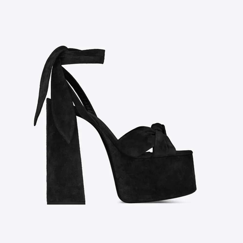 Saint Laurent YSL Paige Platform Sandals Suede 14.5 cm Heel for Women