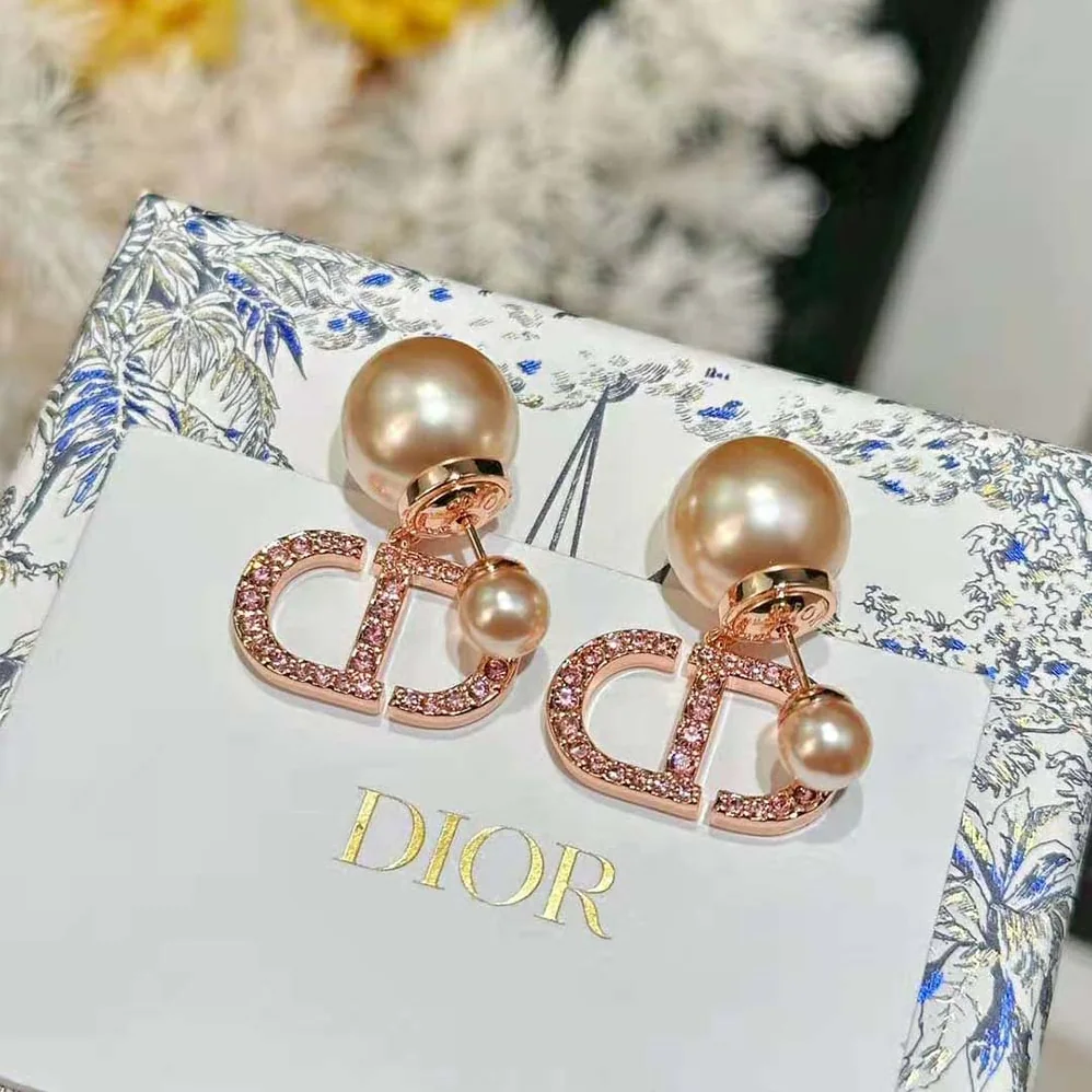 Dior Tribales Earrings Pink-Finish Metal with Pink Resin Pearls and Crystals for Women