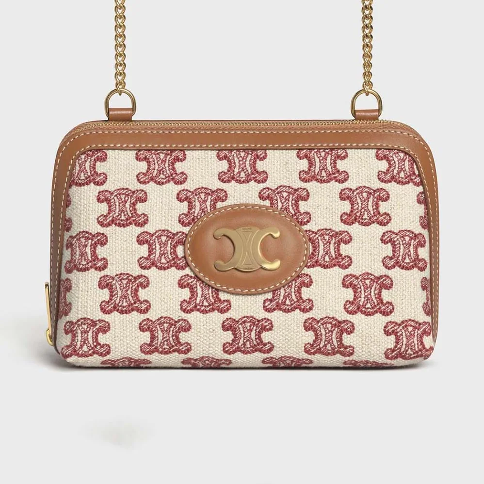 Celine Clutch on Chain in Textile with Triomphe Embroidery for Women Celine Clutch on Chain in Textile with Triomphe Embroidery for Women