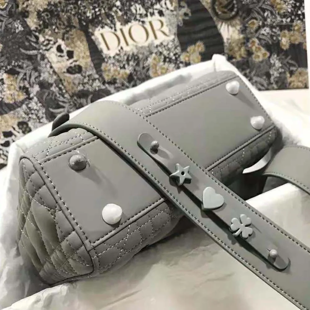 Dior Lady Dior my Abcdior Bag Gray Ultramatte Cannage Calfskin for Women
