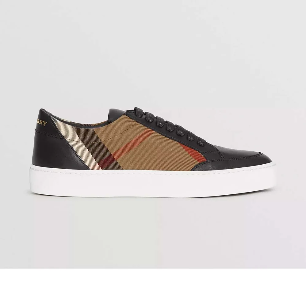 Burberry Shoes Check Detail Leather Sneakers for Women in Black Burberry Shoes Check Detail Leather Sneakers for Women in Black