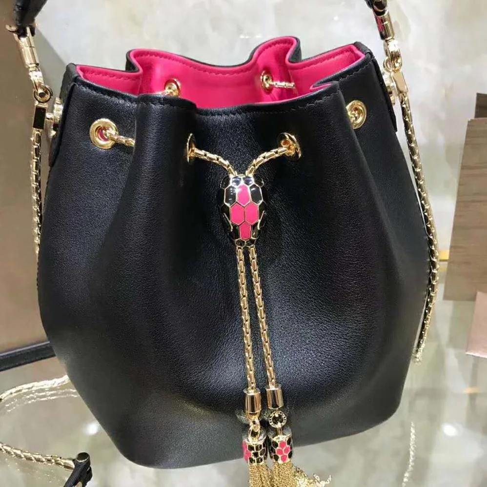 Bvlgari Bucket Serpenti Forever in Black Smooth Calf Leather for Women