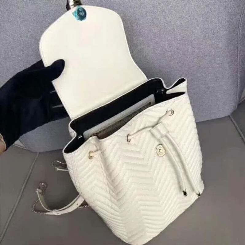 Bvlgari Serpenti Hypnotic Medium Backpack In Quilted Nappa Leather for Women in White Bvlgari Serpenti Hypnotic Medium Backpack In Quilted Nappa Leather for Women in White
