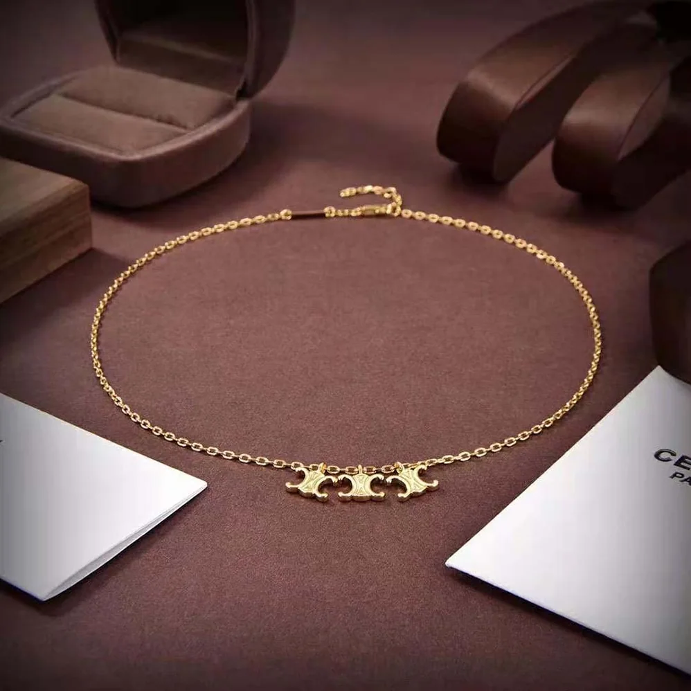 Celine Triomphe Trio Necklace in Brass with Gold Finish for Women