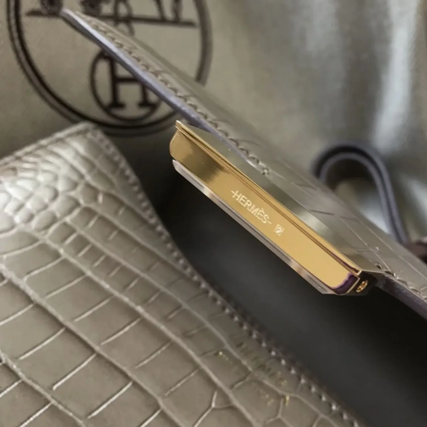 Hermes Mini Constance Bag Grey Gold Color Hardware /