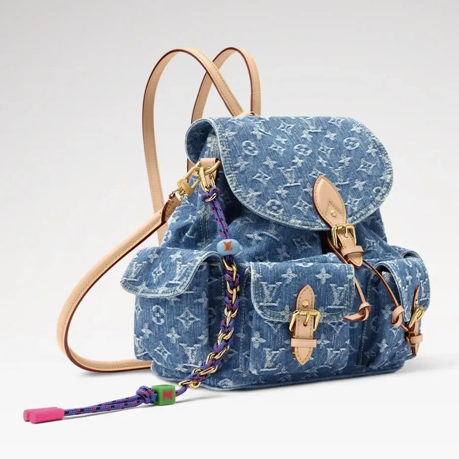 Louis Vuitton Montsouris Cargo Backpack in Blue Denim Gold Hardware