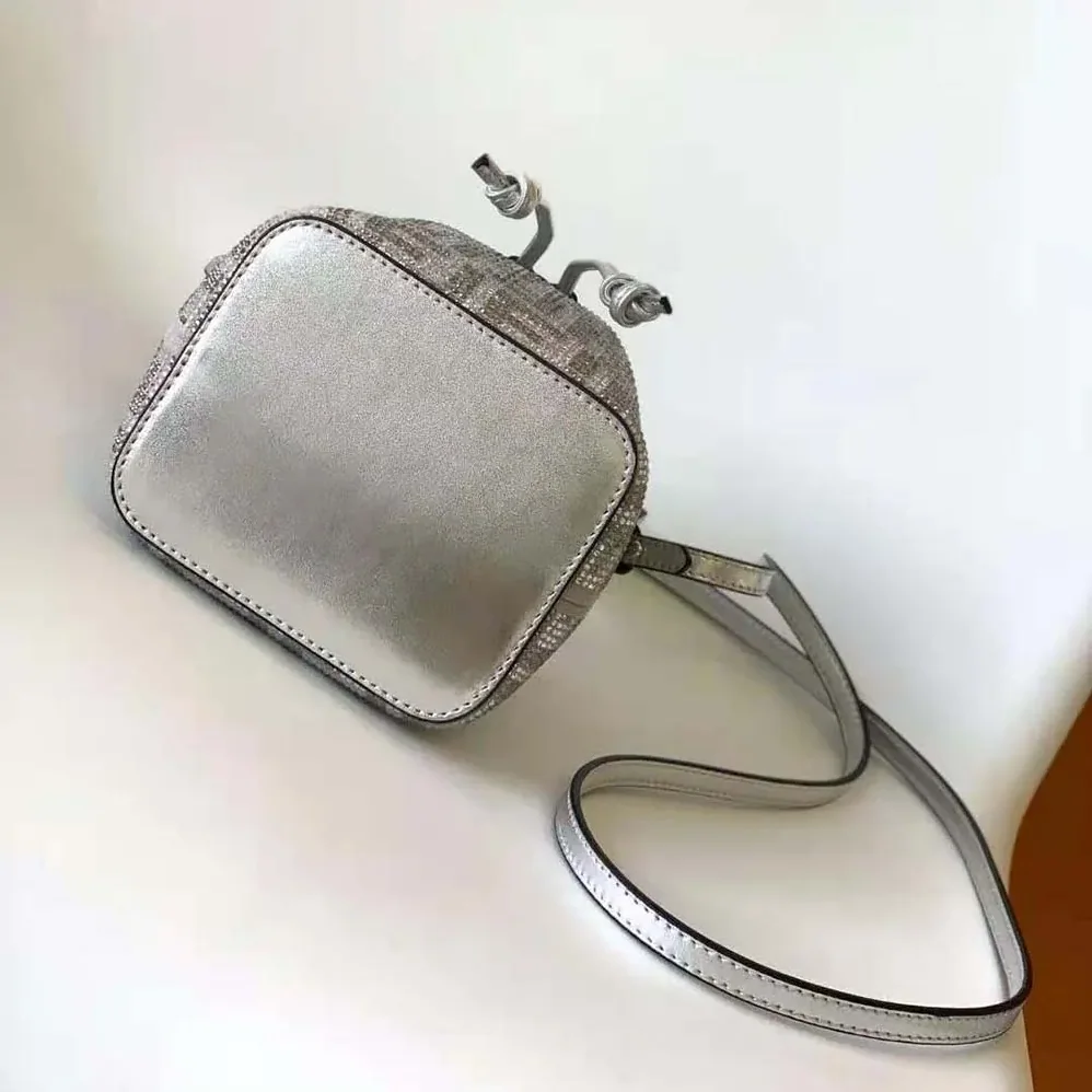 Fendi Mon Tresor Silver Leather Mini Bag with Crystal FF Motif for Women