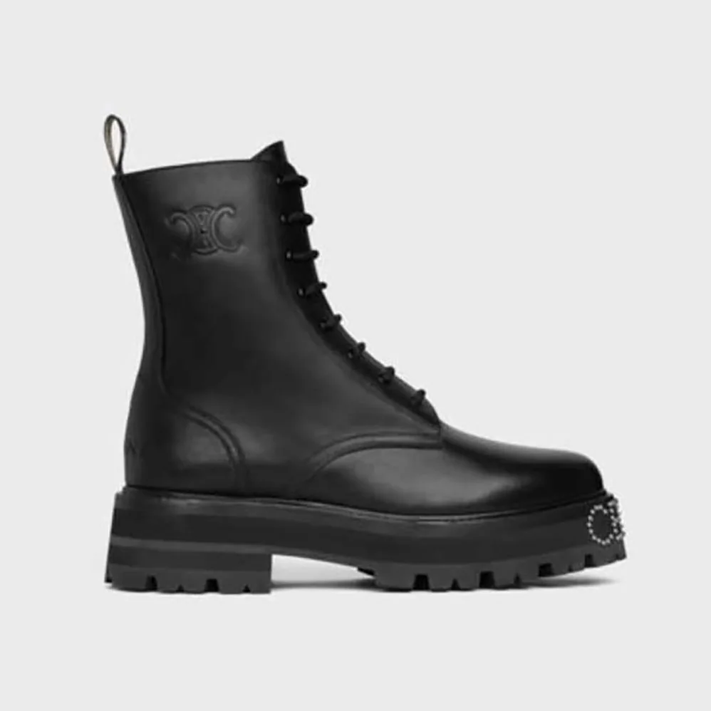 Celine Lace-up Boot with Studded Outsole Celine Bulky in Shiny Bull for Women in Black Celine Lace-up Boot with Studded Outsole Celine Bulky in Shiny Bull for Women in Black