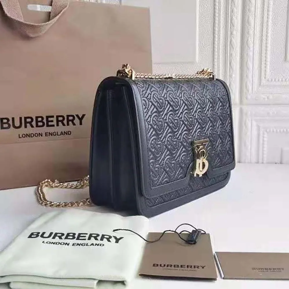 Burberry Medium Quilted Monogram Lambskin TB Bag for Women in Black Burberry Medium Quilted Monogram Lambskin TB Bag for Women in Black