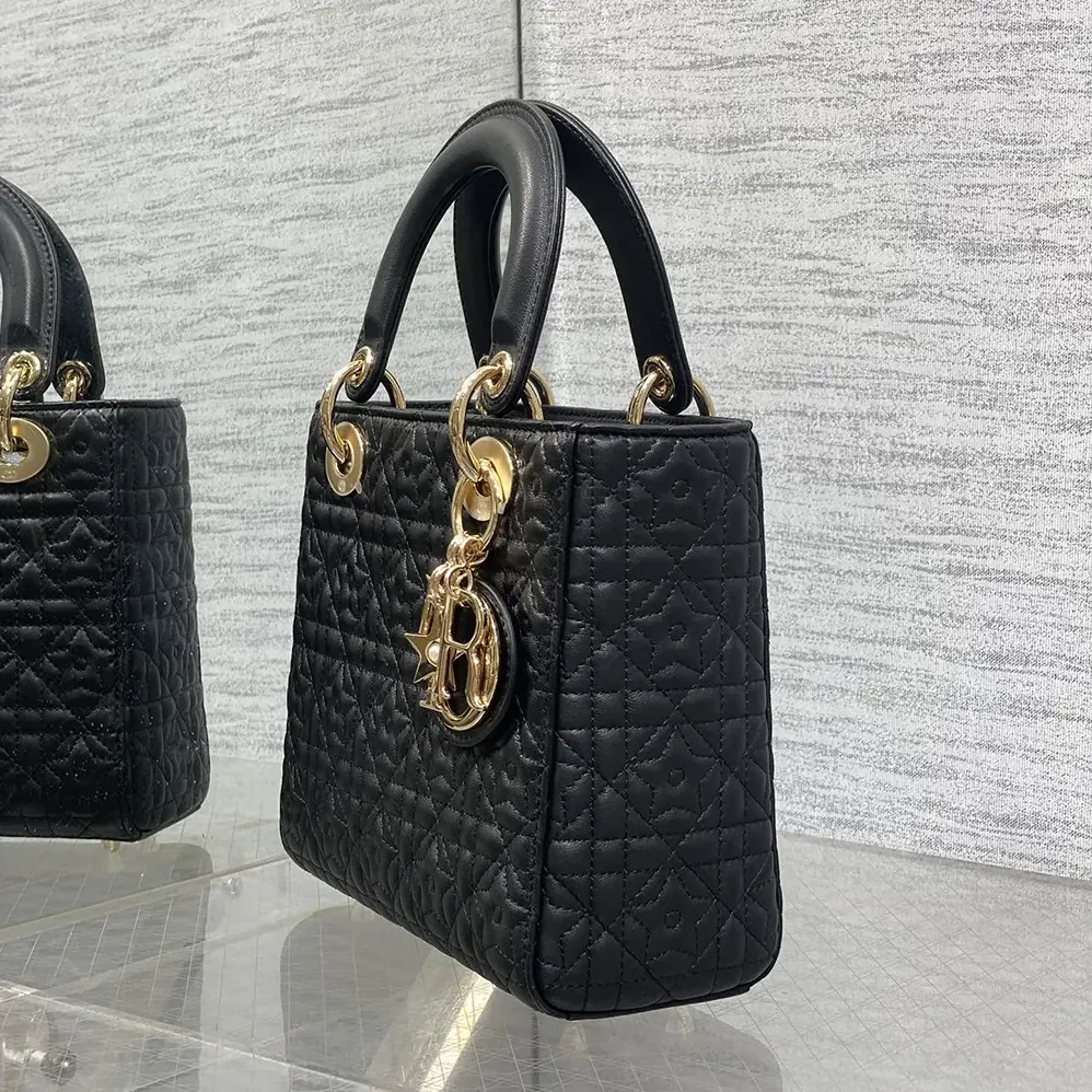Dior Lady Dior Dioramour Bag Black Cannage Lambskin with Star Motif for Women Dior Lady Dior Dioramour Bag Black Cannage Lambskin with Star Motif for Women