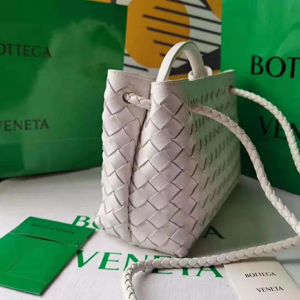 Bottega Veneta Small Andiamo Intrecciato Leather Top Handle Bag for Women in White