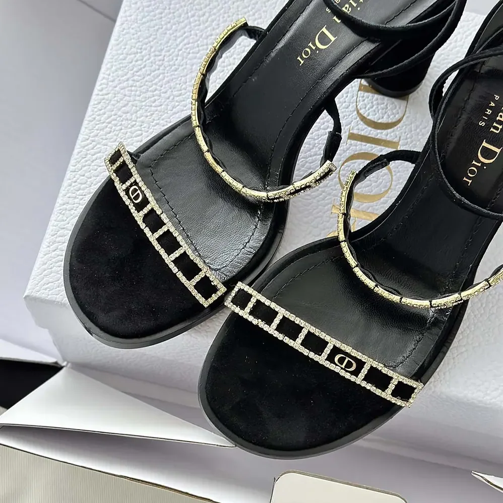 Dior Diorissime Heeled Sandal Black Suede Goatskin and Silver for Women in Tone Strass