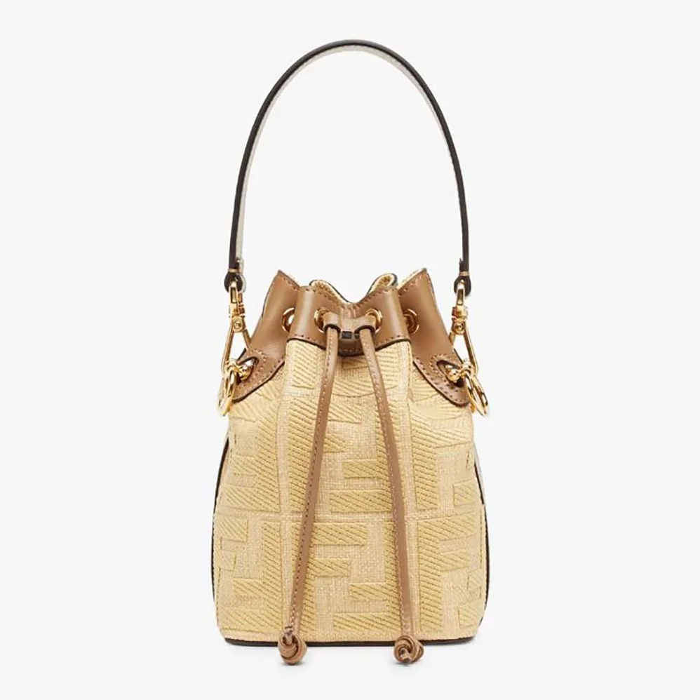 Fendi Mon Tresor Beige Raffia mini Bag in Calf Leather for Women Fendi Mon Tresor Beige Raffia mini Bag in Calf Leather for Women