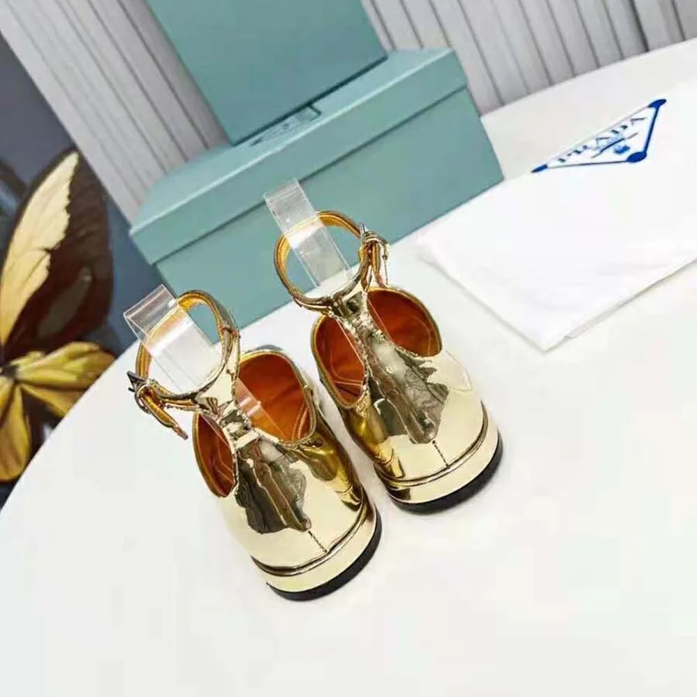 Prada Metallic Leather Ballerinas for Women in Gold