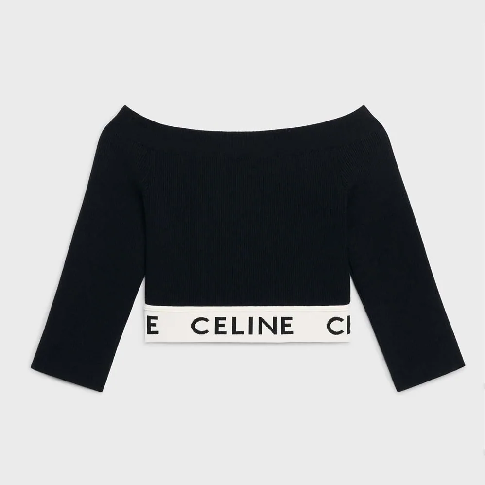 Celine Athletic Knit Crop Top for Women in Black