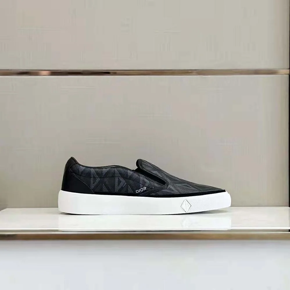 Dior B101 Slip-on Sneaker Black CD Diamond Canvas and Smooth Calfskin for Men