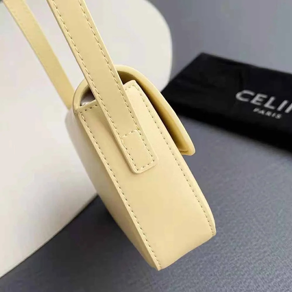 Celine Triomphe Shoulder Bag in Shiny Calfskin for Women in Yellow Celine Triomphe Shoulder Bag in Shiny Calfskin for Women in Yellow