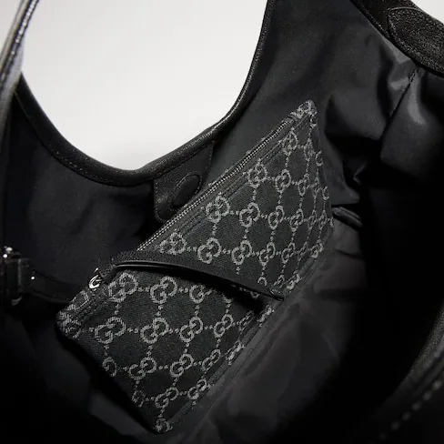 Gucci Giglio Small Tote Bag in Black Denim Palladium Hardware
