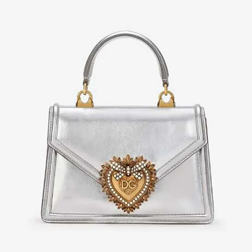 Dolce Gabbana D&G Medium Devotion Bag in Mordore Nappa Leather for Women in Silver