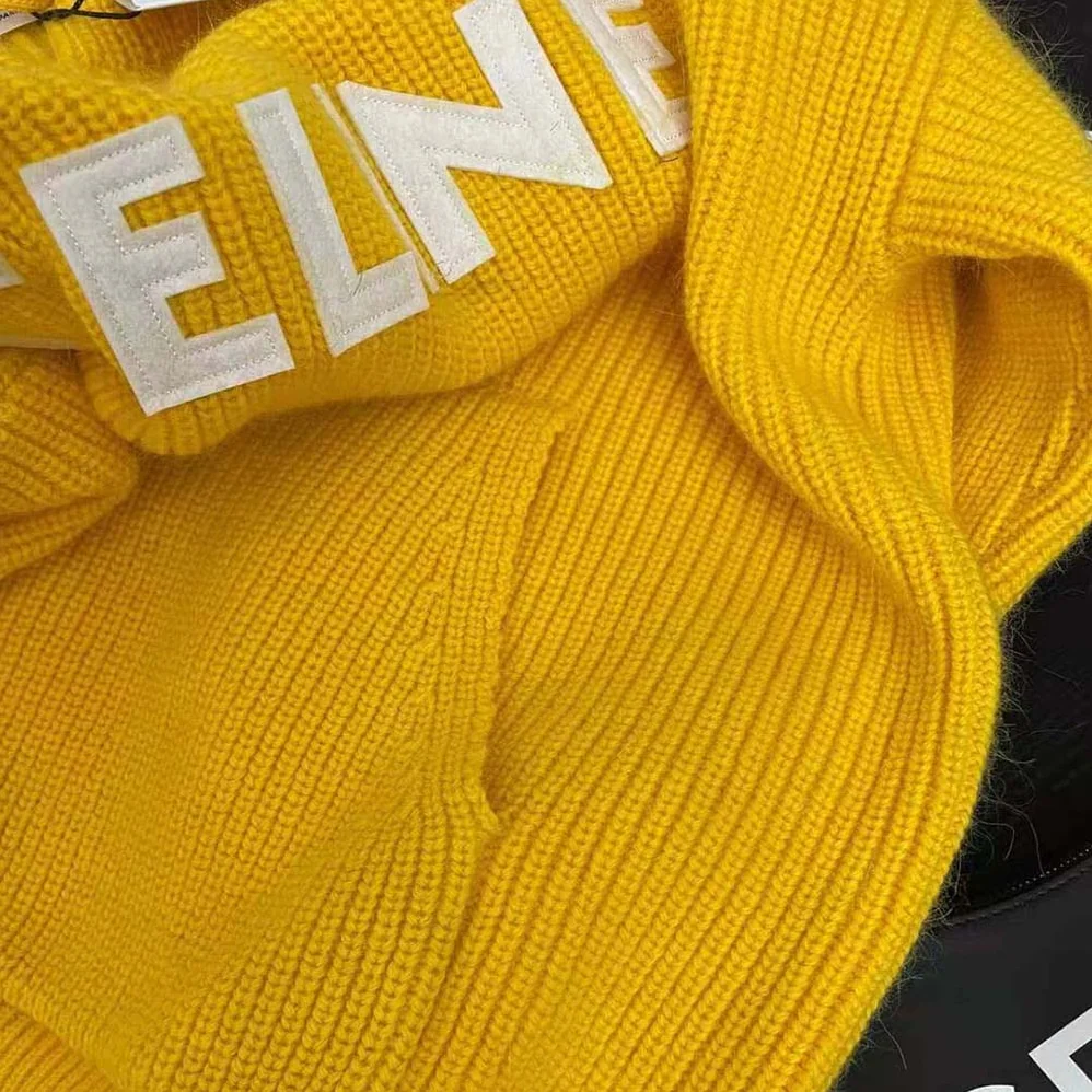 Celine Sweater with Hood in Ribbed Wool for Women in Yellow