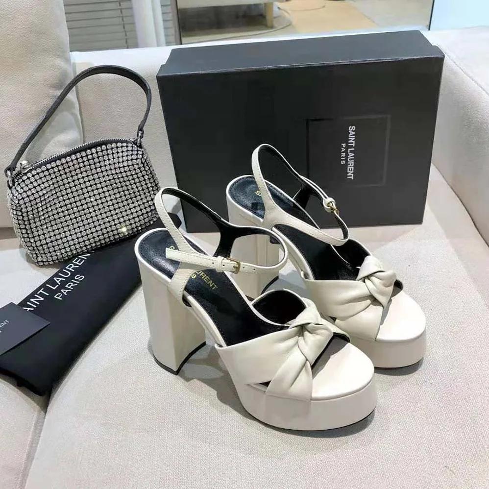 Saint Laurent YSL Bianca Sandals in Smooth Leather for Women in White