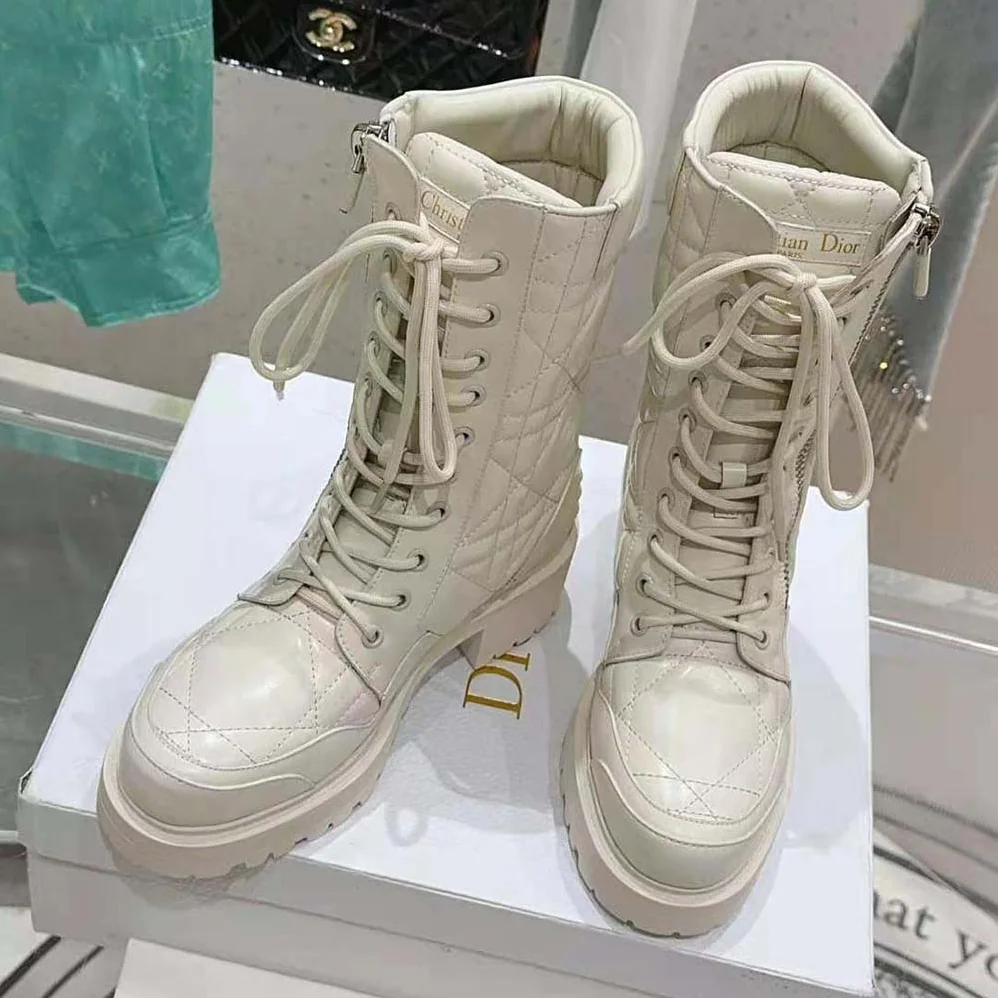 Dior D-Leader Ankle Boot White Quilted Cannage Calfskin for Women Dior D-Leader Ankle Boot White Quilted Cannage Calfskin for Women