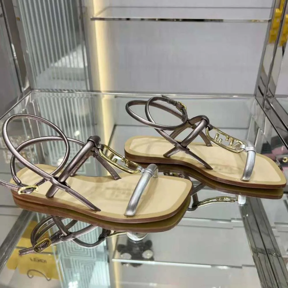 Fendi O Lock Silver Nappa Leather Sandals for Women Fendi O Lock Silver Nappa Leather Sandals for Women