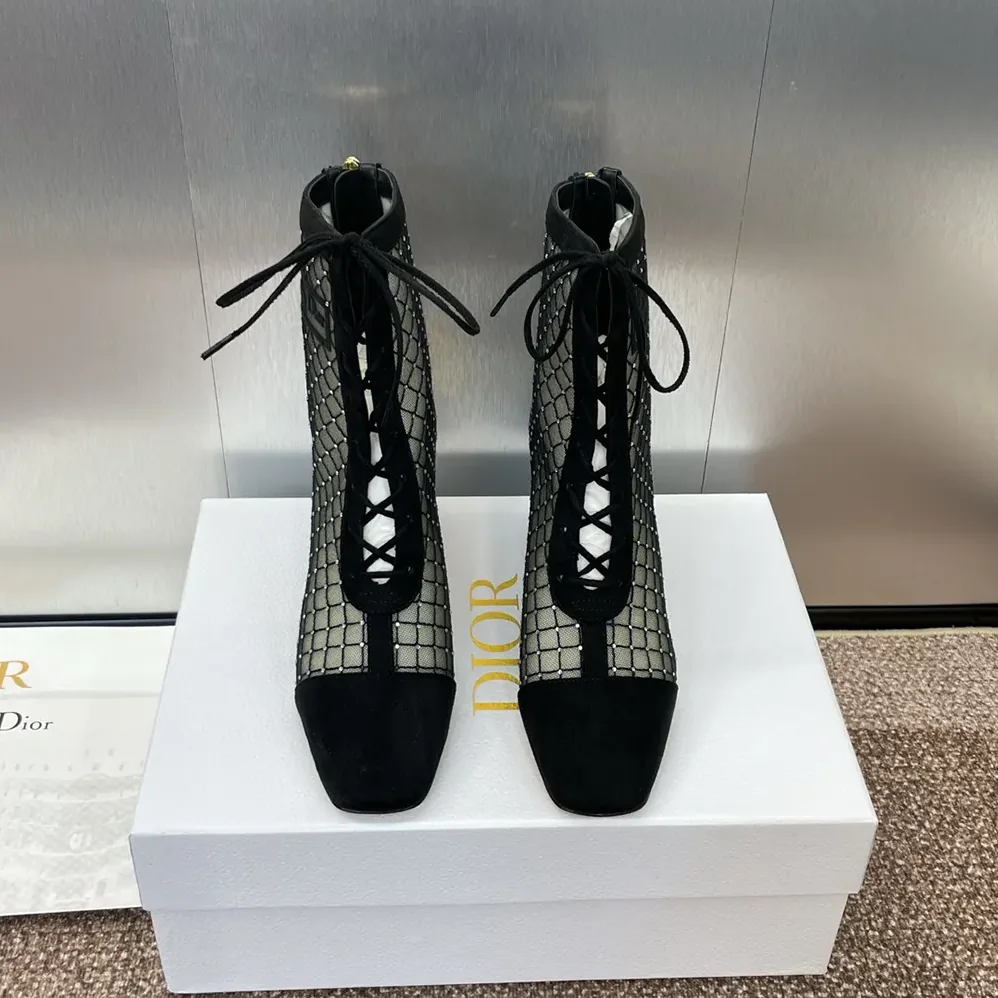 Dior Naughtily-D Heeled Ankle Boot Transparent Mesh Embroidered for Women