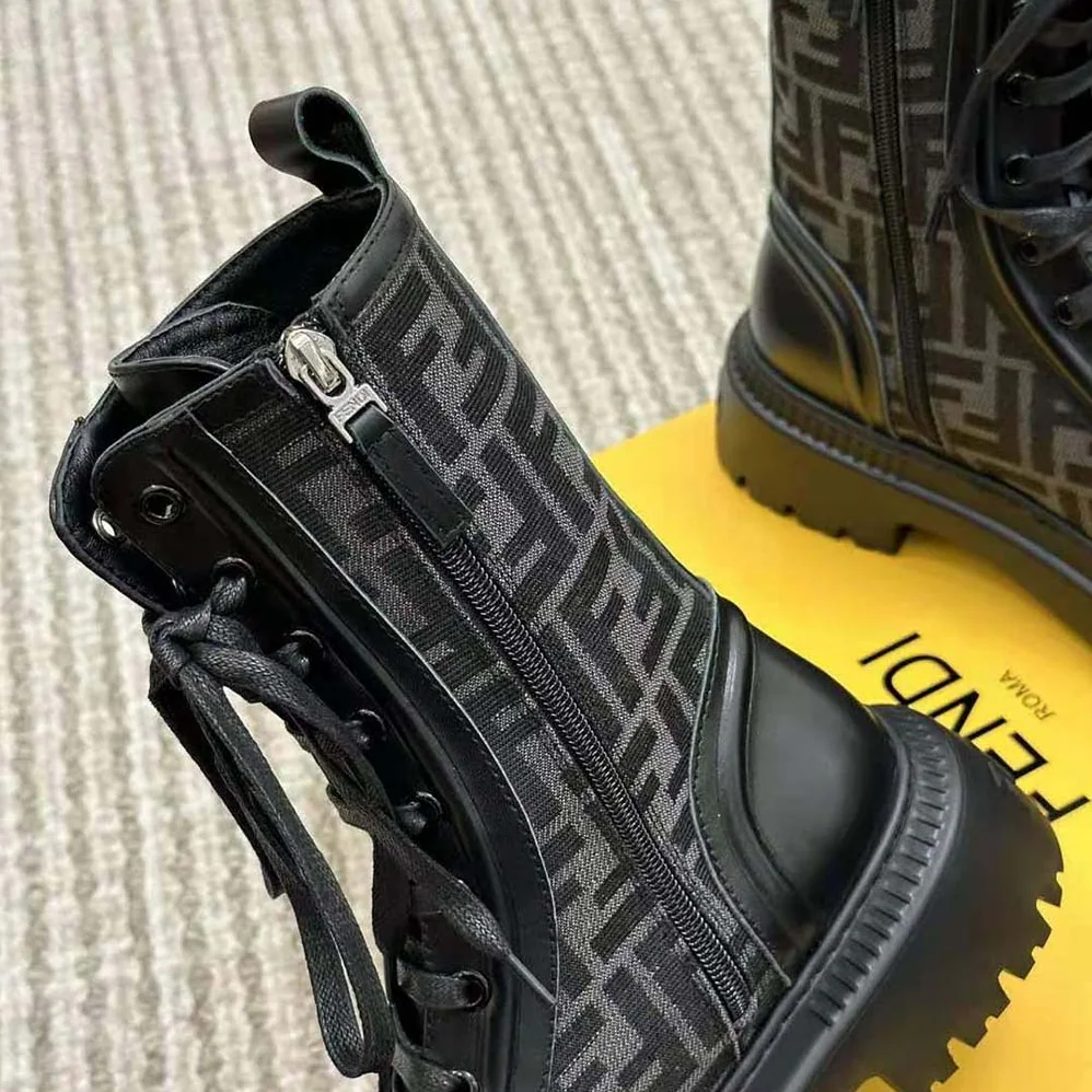 Fendi Domino Black Leather Biker Boots for Women