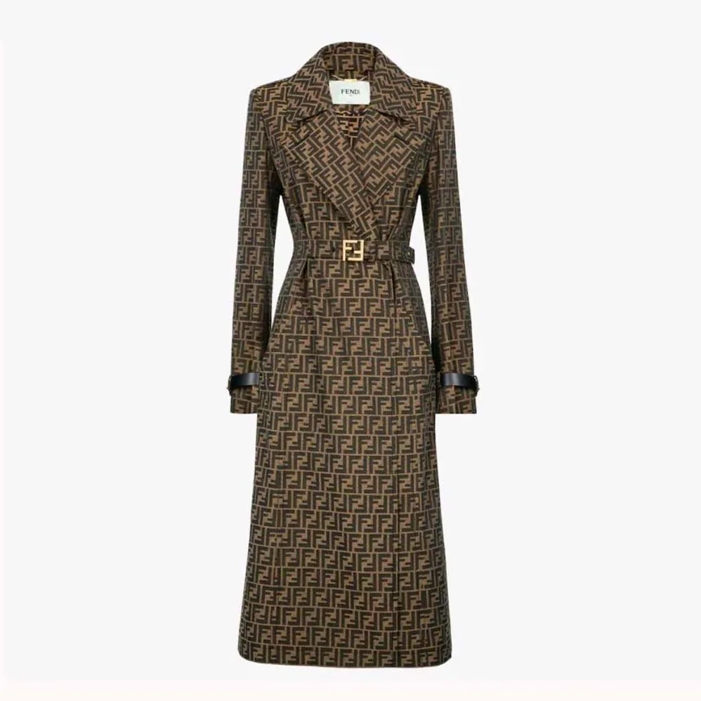 Fendi Overcoat Brown Canvas Trench Coat for Women