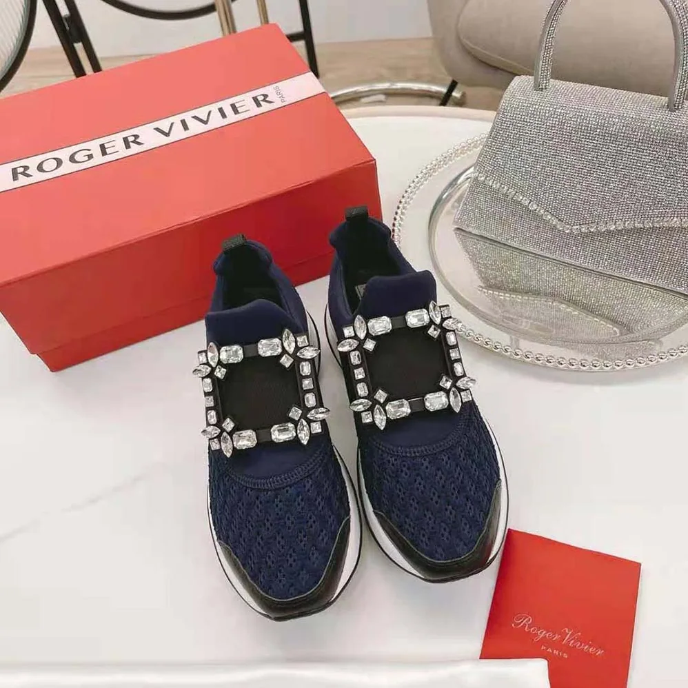 Roger Vivier Viv' Run Strass Buckle Sneakers in Technical Fabrics for Women in Navy