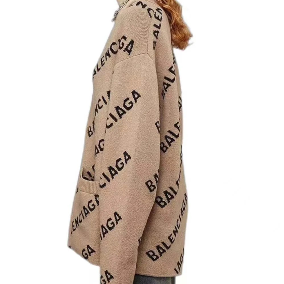 Balenciaga Mini Allover Logo Cardigan in Beige and Black Cotton Knit for Women Balenciaga Mini Allover Logo Cardigan in Beige and Black Cotton Knit for Women