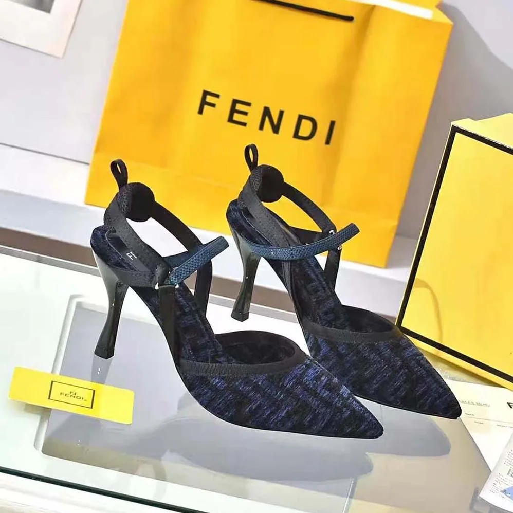Fendi Colibrì Lite High-heeled Blue FF Chenille Slingbacks for Women