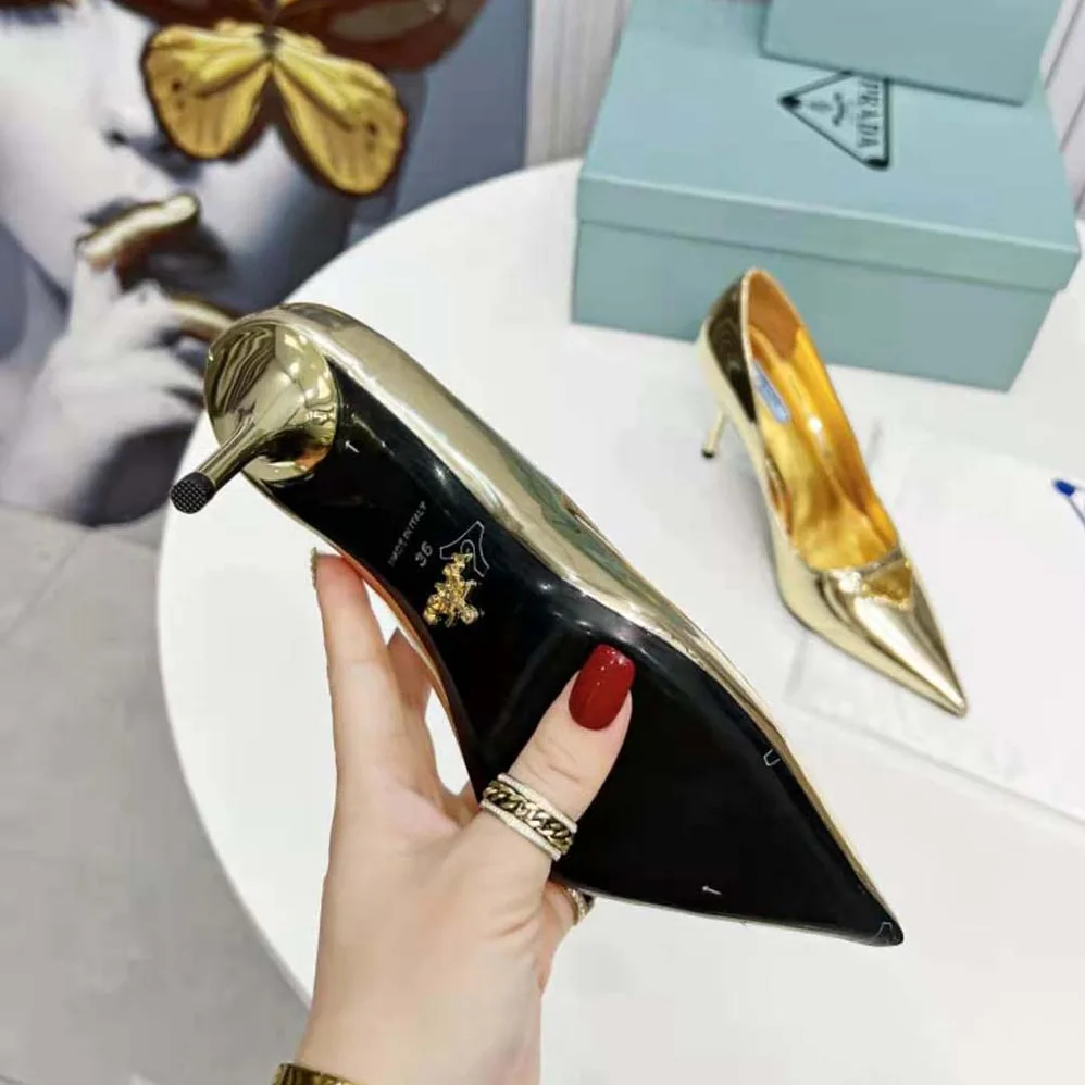Prada Metallic Leather Pumps for Women in Gold
