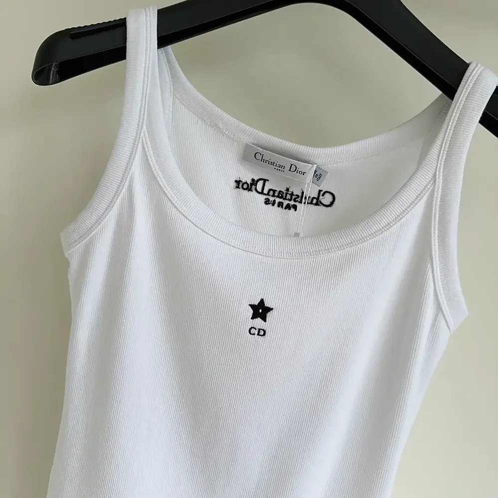 Dior Tank Top White Ribbed Cotton Jersey for Women