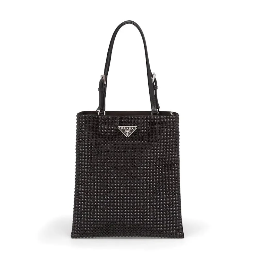 Prada Satin Handbag with Decoration for Women in Black Prada Satin Handbag with Decoration for Women in Black