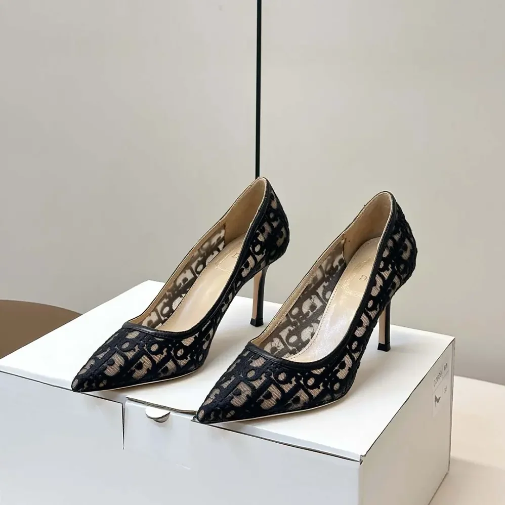 Dior Adiorable Pump Black Dior Oblique Embroidered Mesh for Women