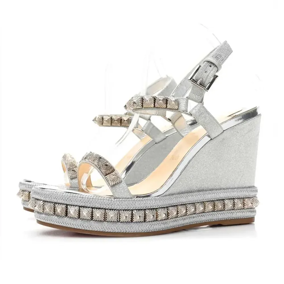 Christian Louboutin Silver Leather Calf Leather/Studded Cataclou 140 Platform Espadrille for Women