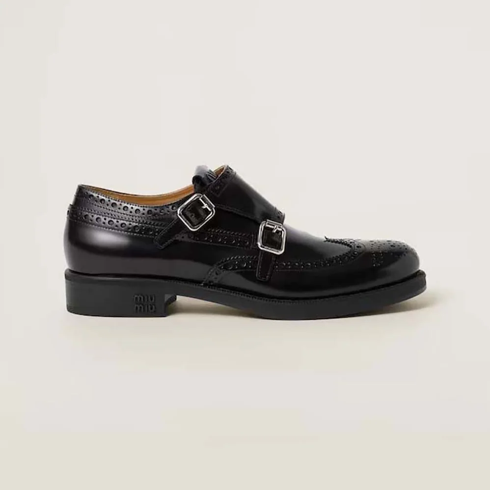 Miu Miu Church's X Miu Miu Brushed Leather Double Monk Brogue Shoes for Women Miu Miu Church's X Miu Miu Brushed Leather Double Monk Brogue Shoes for Women